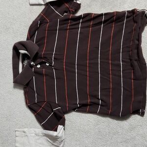 Old Navy Boys Brown Long Sleeve Striped Shirt with Cream Sleeves - Small